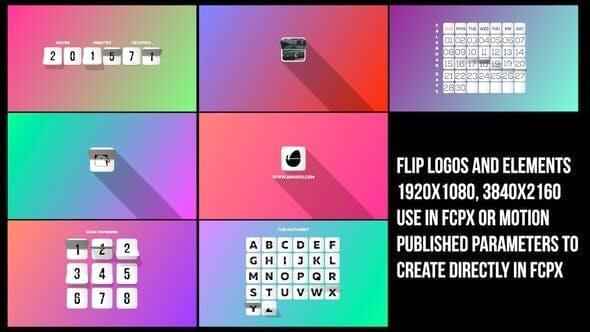 FCPX插件-翻页LOGO字母数字倒计光阴历计数器时钟元素动绘 Flip Logos Elements3870,fcpx,插件,翻页,logo,字母