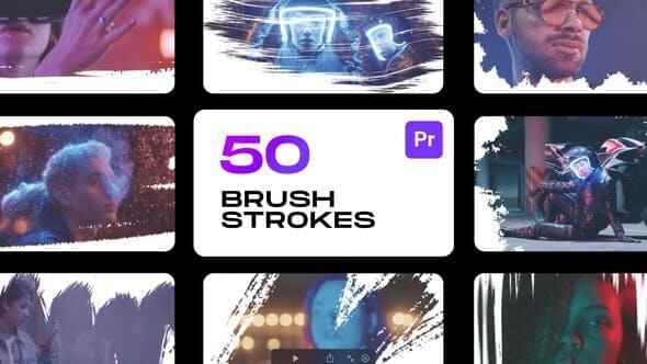 PR剧本-50种精巧笔刷涂抹遮罩边框动绘 Brushstrokes for Premiere Pro4220,