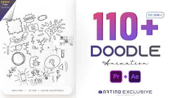 AE/PR剧本模板-110个心爱卡通脚画涂鸦图形动绘预设 Animated Doodles Pack1601,