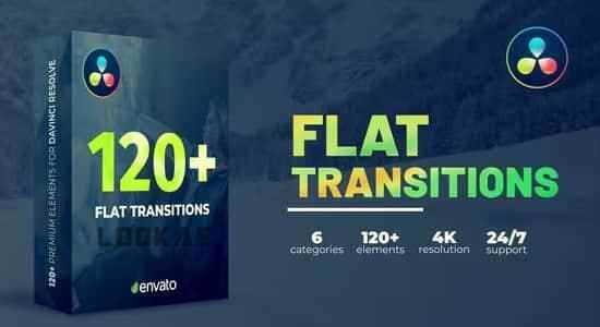 达芬偶模板-120种仄移切换转动扭直推伸扭转转场预设 Flat Transitions4272,