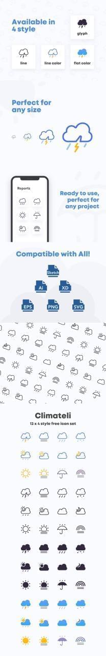 繁复下量量的气候图标线性添补彩色多格局免费下载[Ai/Sketch/XD]5376,