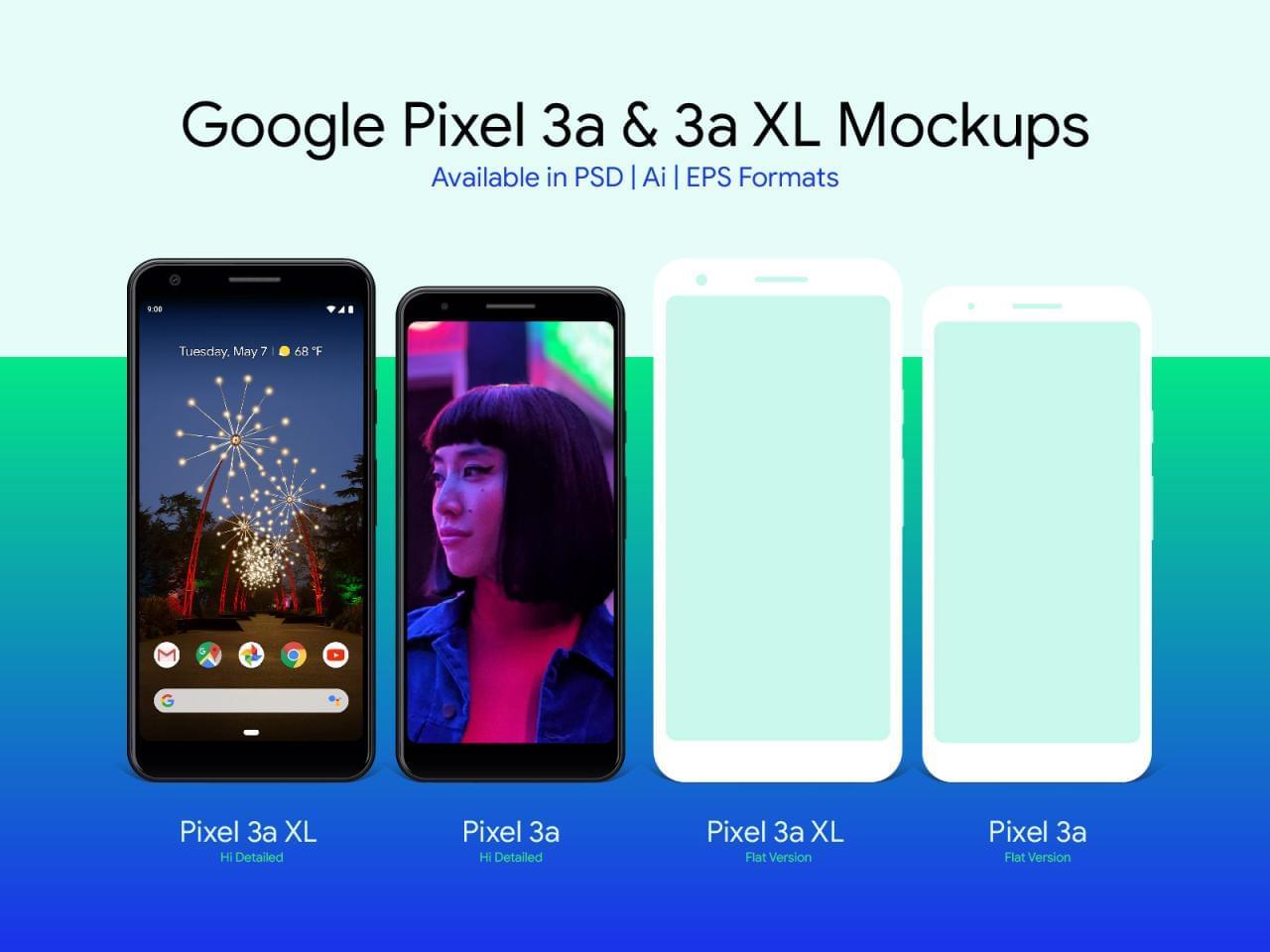 Google Pixel 3a &amp;amp; Pixel 3a XL Mockup6157,谷歌,pixel