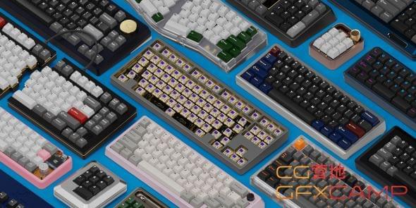 Blender键盘模子预设衬着东西包 Keyboard Render Kit 22260,