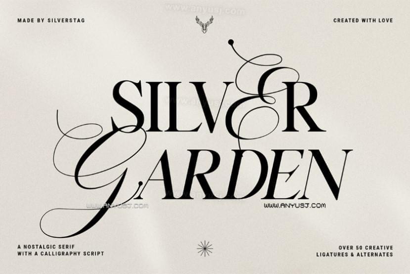 文雅复古典范怀旧海报绘册Logo题目衬线英笔墨体Silver Garden Nostalgic Duo Font-第3013期-144,