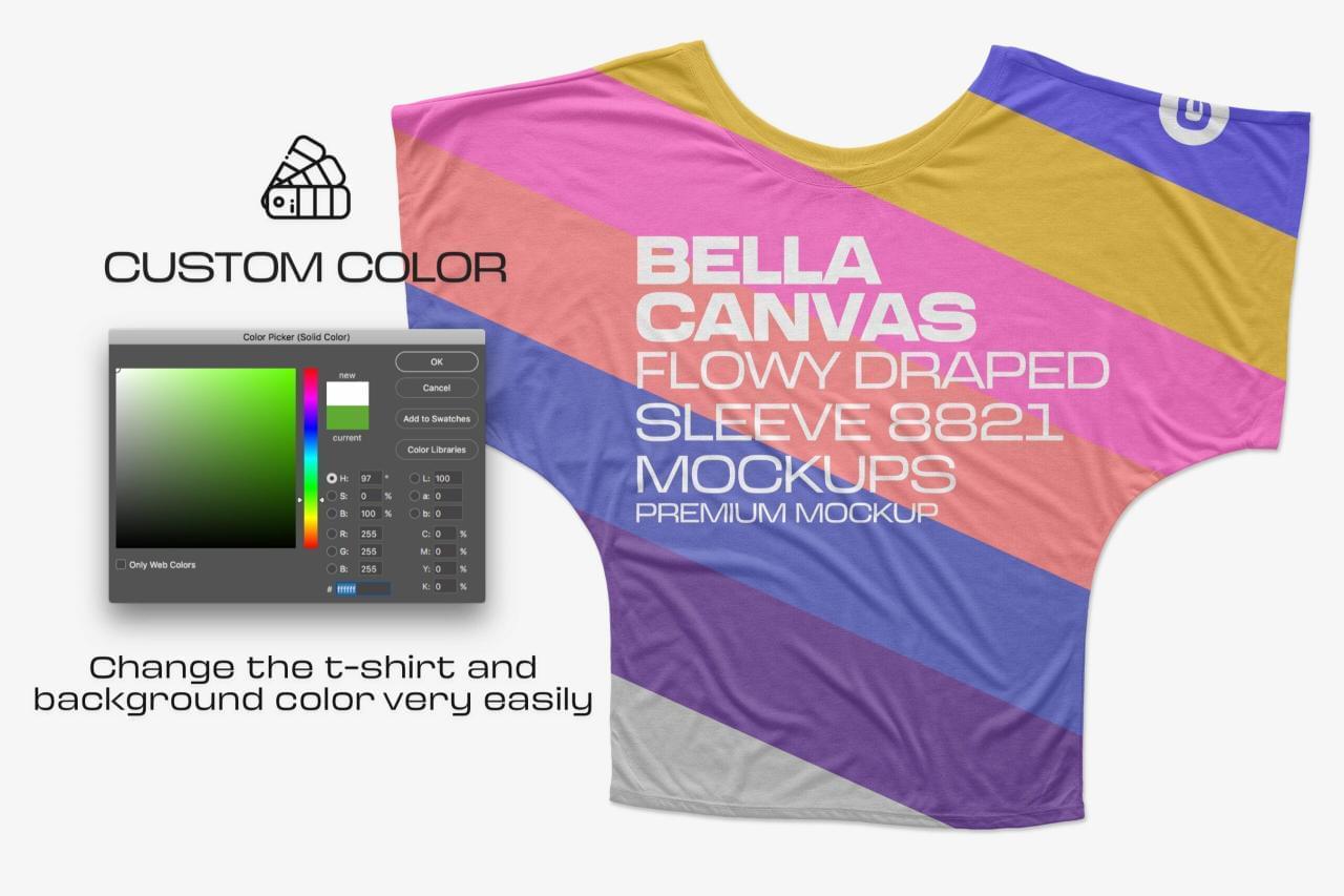 11款传神密斯半袖T恤印花图案展现PS揭图样机模板 Bella Canvas Draped Sleeve Mockups9678,