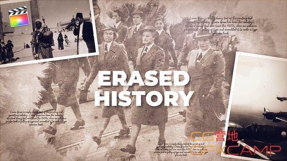 FCPX模板-火朱汗青复古图片相册片头 Erased History2774,