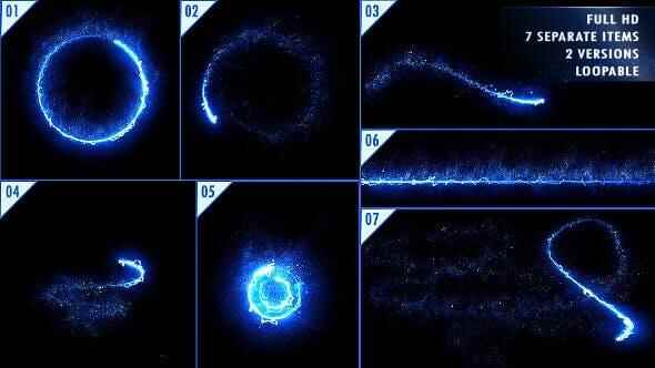 视频素材-14个粒子能量电流光效飘动线条动绘 Energy Light Streaks With Particles9342,